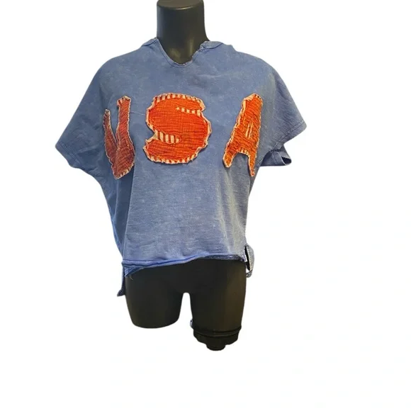 Authentic Mineral Washed Solid USA Patched Knit Top - Blue - Picture 2 of 7